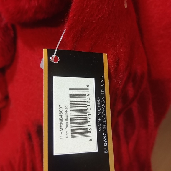 Maggie Red Wool Pompom Fringed Scarf NEW - Picture 5 of 7